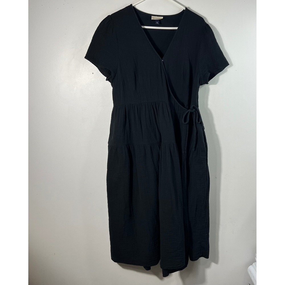 Universal Thread Short Sleeve Waffle Cotton Dress Tiered Black XL